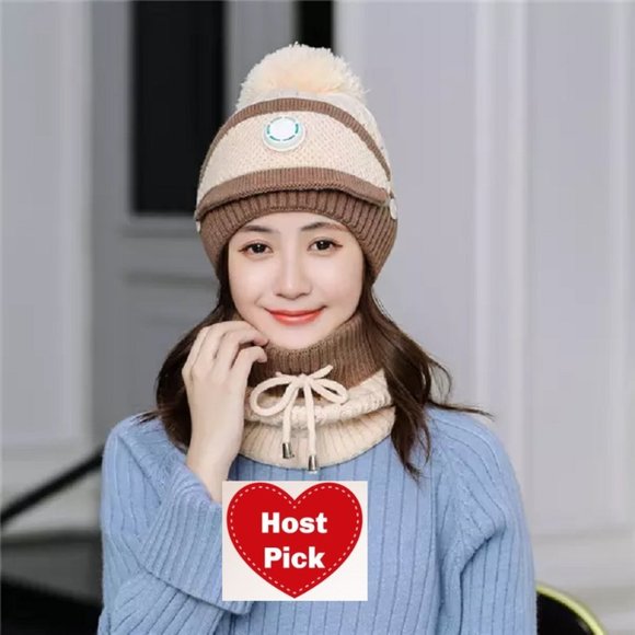 Girls Pom Pom Beanie with Neck Gaiter - Picture 1 of 6